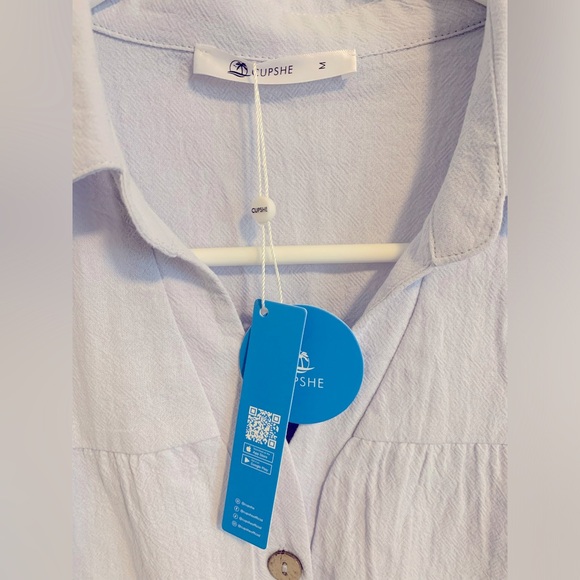 CUPSHE Ke'e Beach Loose Waisted Shirt Collar A-Shape Dress in light blue medium - Picture 4 of 4